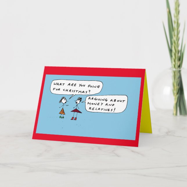 Funny Christmas Money and Relatives Cartoon Holiday Card (Front)