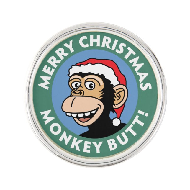 Funny Christmas Monkey Greeting Pin (Front)