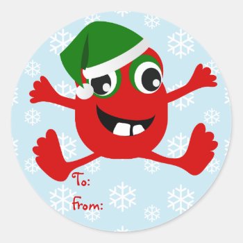 Funny Christmas Monster Gift Tag Stickers by theburlapfrog at Zazzle