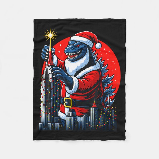 Funny Christmas Monster Santazilla Holiday Dinosau Fleece Blanket (Front)
