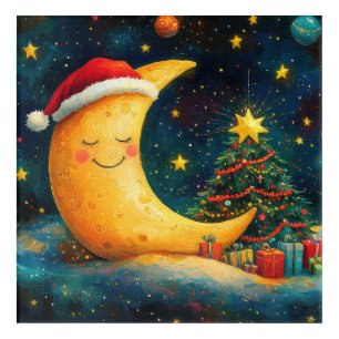 Funny Christmas Moon Galaxy Celebration Acrylic Print