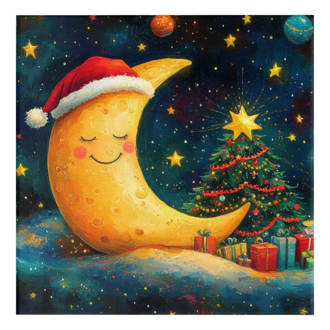 Funny Christmas Moon Galaxy Celebration Acrylic Print (Front)