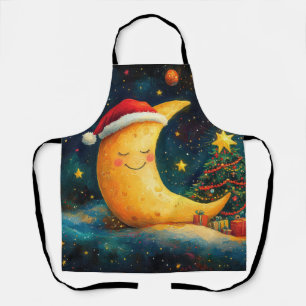 Funny Christmas Moon Galaxy Celebration Apron