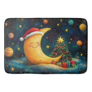 Funny Christmas Moon Galaxy Celebration Bath Mat