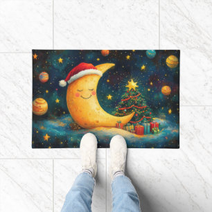 Funny Christmas Moon Galaxy Celebration Doormat
