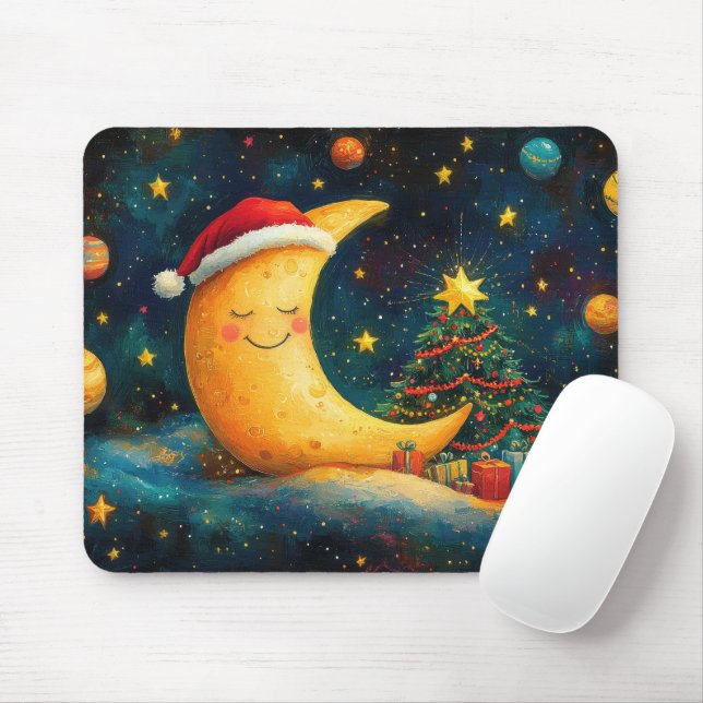 Funny Christmas Moon Galaxy Celebration Mouse Pad (With Mouse)