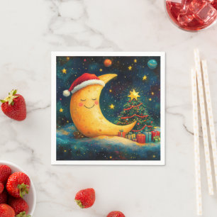 Funny Christmas Moon Galaxy Celebration Napkins