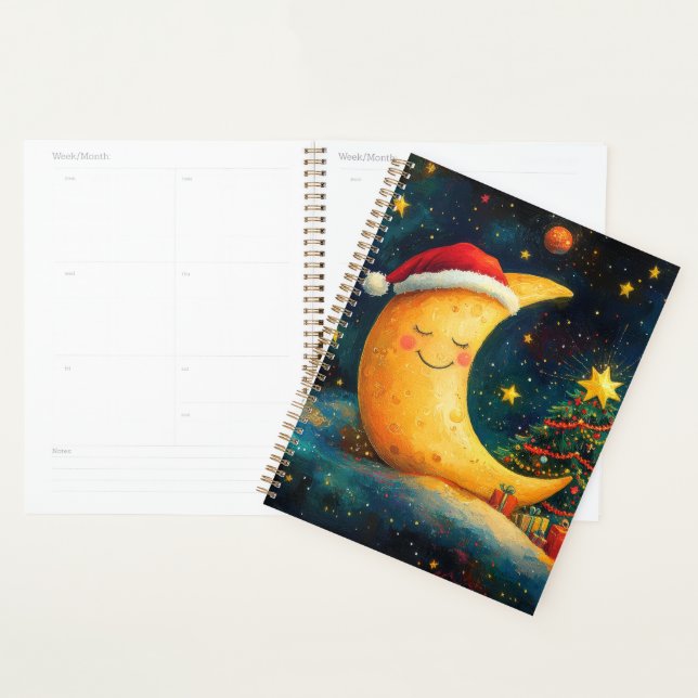Funny Christmas Moon Galaxy Celebration Planner (Display)
