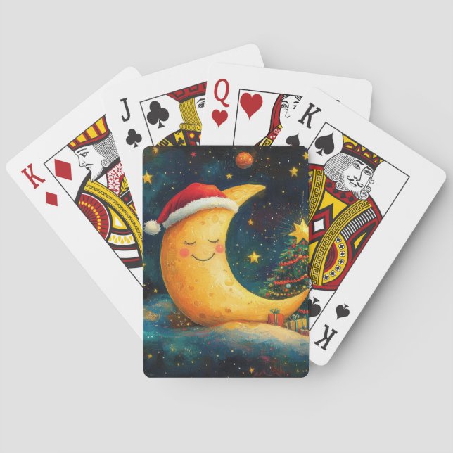 Funny Christmas Moon Galaxy Celebration Poker Cards (Back)