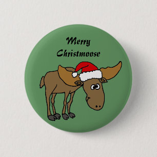 Funny Christmas Moose Cartoon Pinback Button