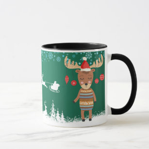 Funny Christmas Moose - Green Color  Mug