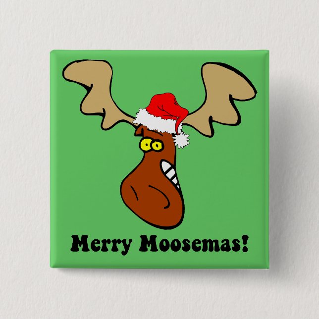 Funny Christmas moose Pinback Button (Front)