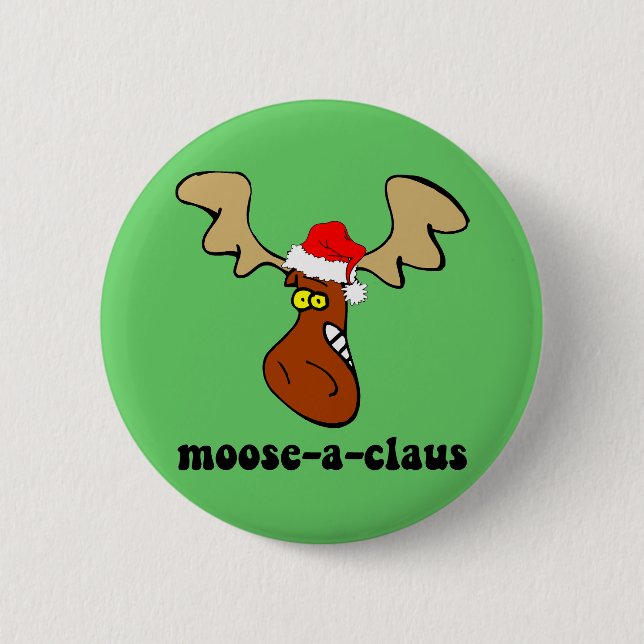 Funny Christmas moose Pinback Button (Front)