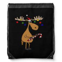 Funny Christmas Moose with Ornaments Drawstring Bag Funny Christmas Moose with Ornaments Drawstring Bag