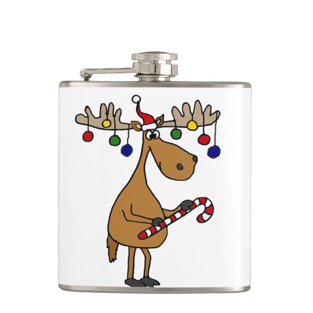 Funny Christmas Moose with Ornaments Flask (Front)