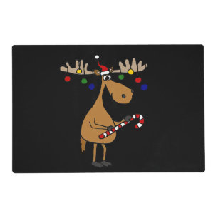 Funny Christmas Moose with Ornaments Placemat