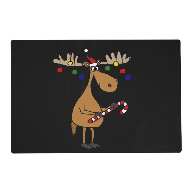 Funny Christmas Moose with Ornaments Placemat (Back)
