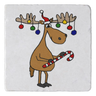 Funny Christmas Moose with Ornaments Trivet