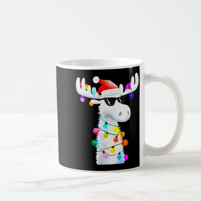 Funny Christmas Moose With Sungles And Holiday Lig Coffee Mug (Right)