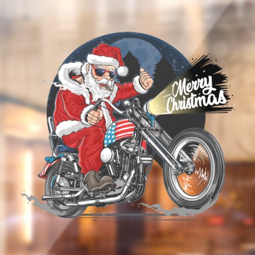 Funny Christmas Motorcycle Riding Santa Claus  Window Cling