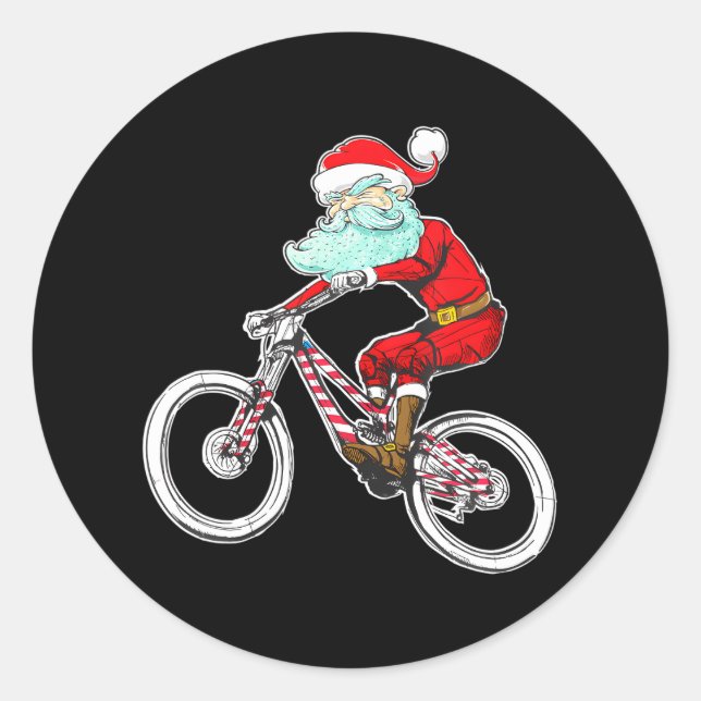 Funny Christmas Mountain Bike Santa Claus MTB Classic Round Sticker (Front)