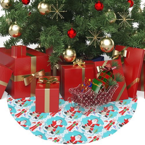 Funny Christmas Mrs Claus Beats Santa At Fishing  Brushed Polyester Tree Skirt