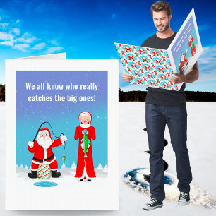 Funny Christmas Mrs. Claus Beats Santa At Fishing Card