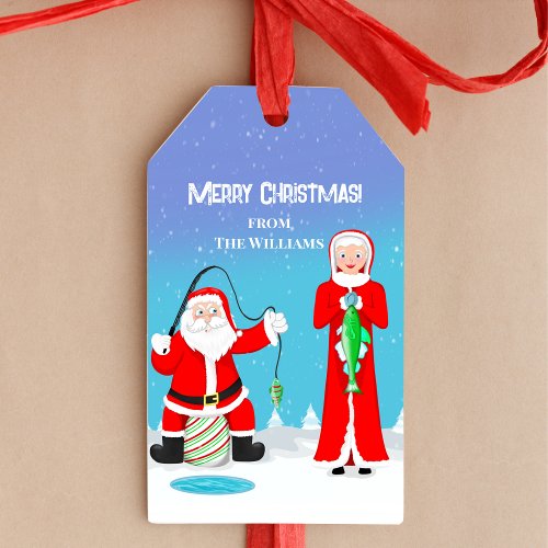 Funny Christmas Mrs Claus Beats Santa At Fishing  Gift Tags