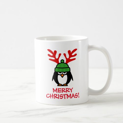 Funny Christmas mug with reindeer penguin cartoon
