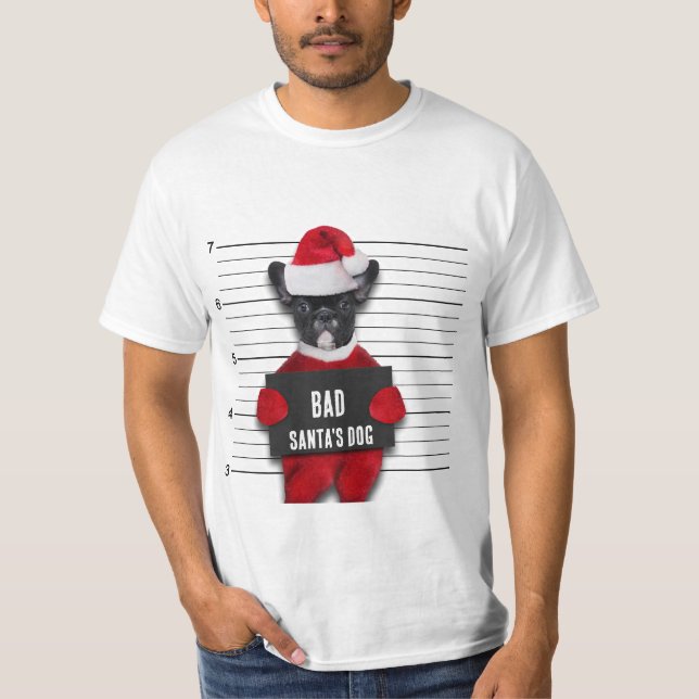 Funny Christmas Mugshot Bad Santa's Dog T-Shirt (Front)