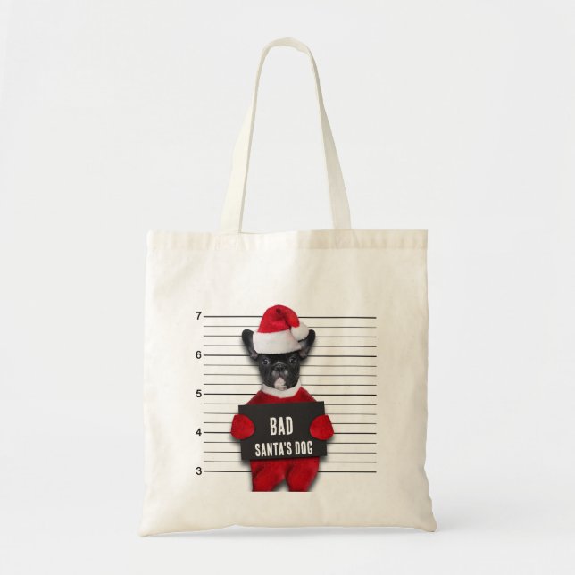 Funny Christmas Mugshot Bad Santa's Dog Tote Bag (Front)