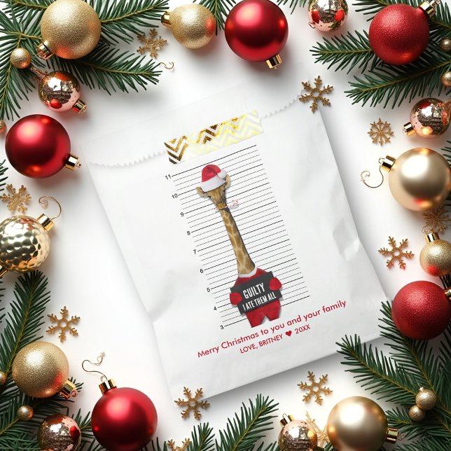 Funny Christmas Mugshot Guilty Giraffe Favor Bag (Creator Uploaded)