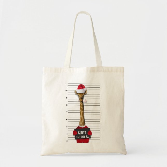 Funny Christmas Mugshot Guilty Giraffe Tote Bag (Front)