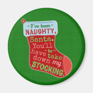Funny Christmas Naughty Santa Claus Stocking Joke Magnet