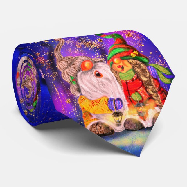 Funny Christmas Neck Tie Gift Happy Couple Gnome (Rolled)