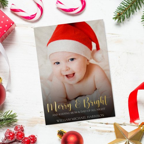 Funny Christmas New Baby Photo Birth Announcement