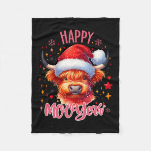 Funny Christmas New Year 2025 Highland Cow Design  Fleece Blanket