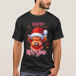 Funny Christmas New Year 2025 Highland Cow Design  T-Shirt