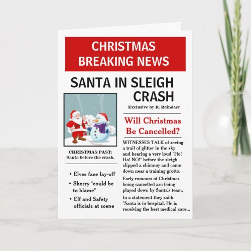 Funny Christmas News Santa Sleigh Crash Christmas Holiday Card