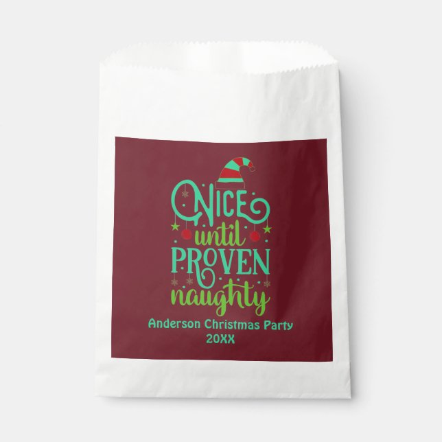 Funny Christmas, Nice until Proven Naughty Red  Favor Bag (Front)