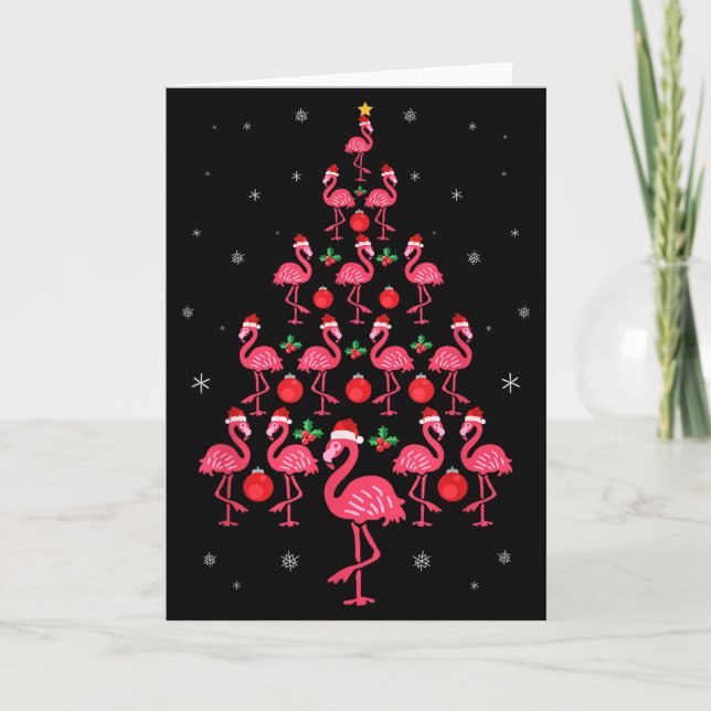 Funny Christmas Nk Flamingo Tree Holiday Gift Bird Card (Front)