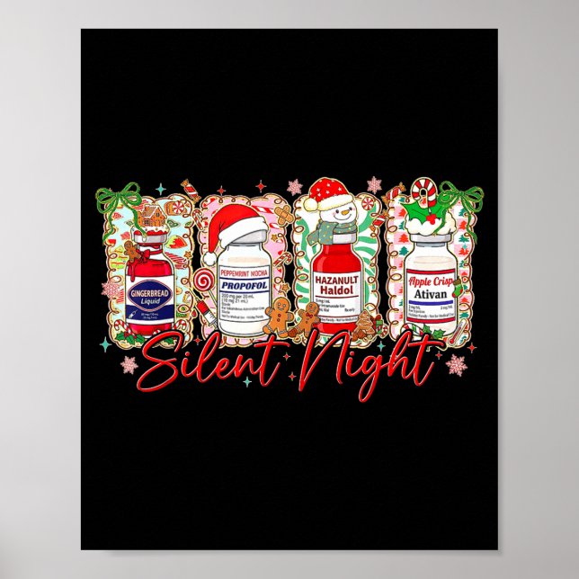 Funny Christmas Nurse Silent Night Medical Humor  Poster (Front)