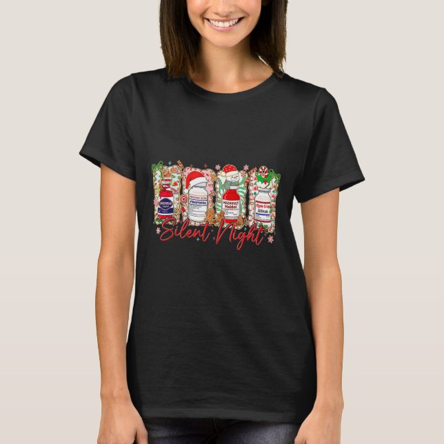 Funny Christmas Nurse Silent Night Medical Humor  T-Shirt (Front)