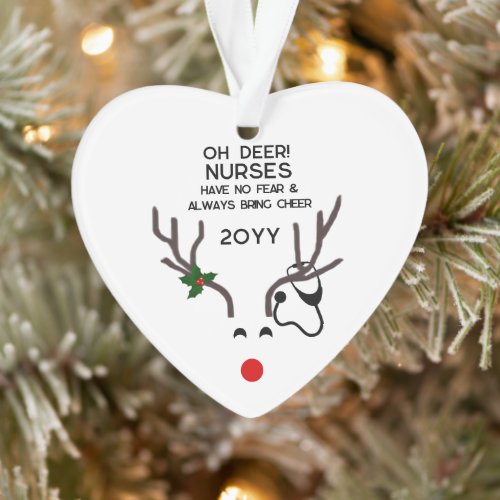 Funny Christmas Nurse Stethoscope Reindeer Custom Ornament