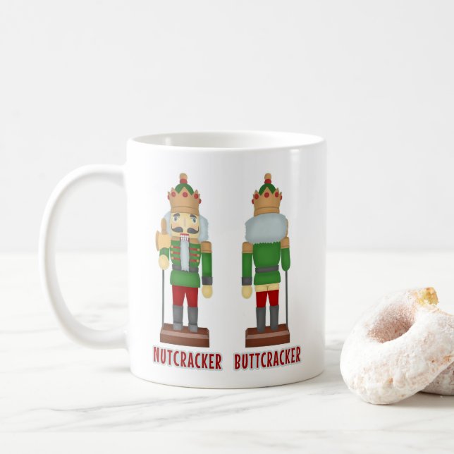 Funny Christmas Nutcracker Buttcracker Humorous Coffee Mug (With Donut)