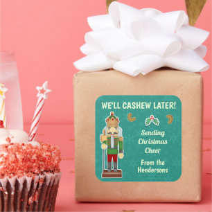 Funny Christmas Nutcracker Cashew Mistletoe Custom Square Sticker