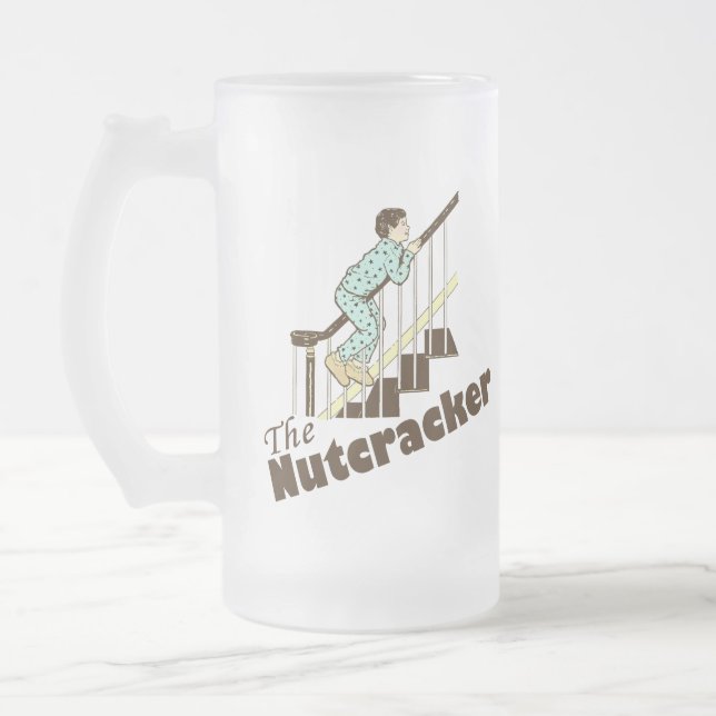 Funny Christmas Nutcracker Frosted Glass Beer Mug (Left)
