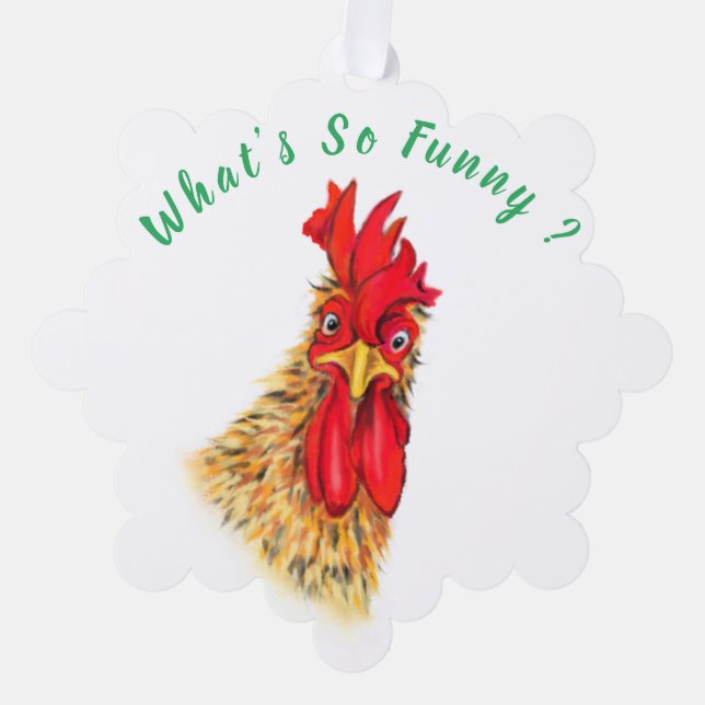Funny Christmas Ornament Card Surprised Rooster (Front)