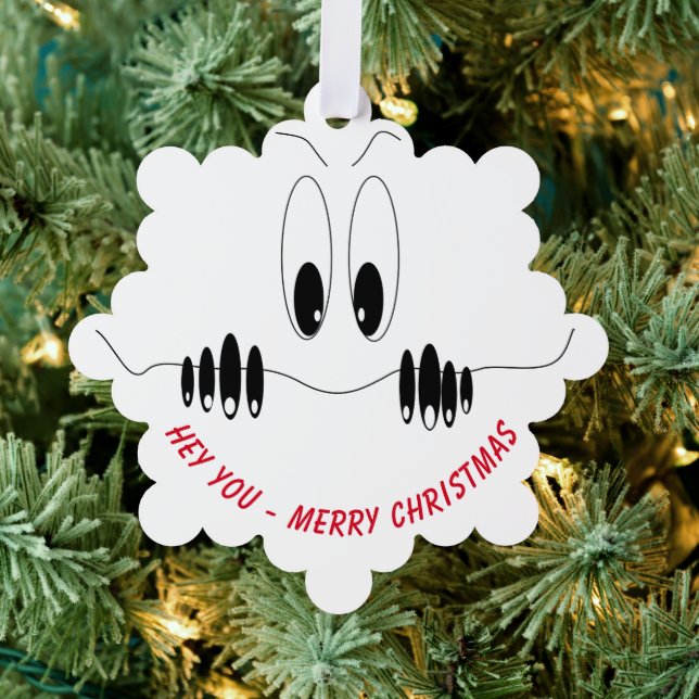 Funny Christmas Ornament Card with Curiosity Eyes (Insitu (Tree))
