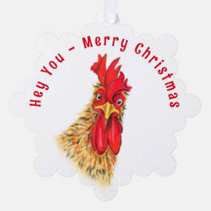 Funny Christmas Ornament Card with Playful Rooster